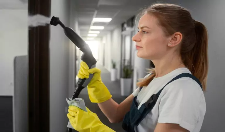 woman Steam Cleaning Your Walls at home