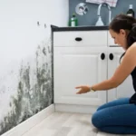 Woman looking at mold wall damage